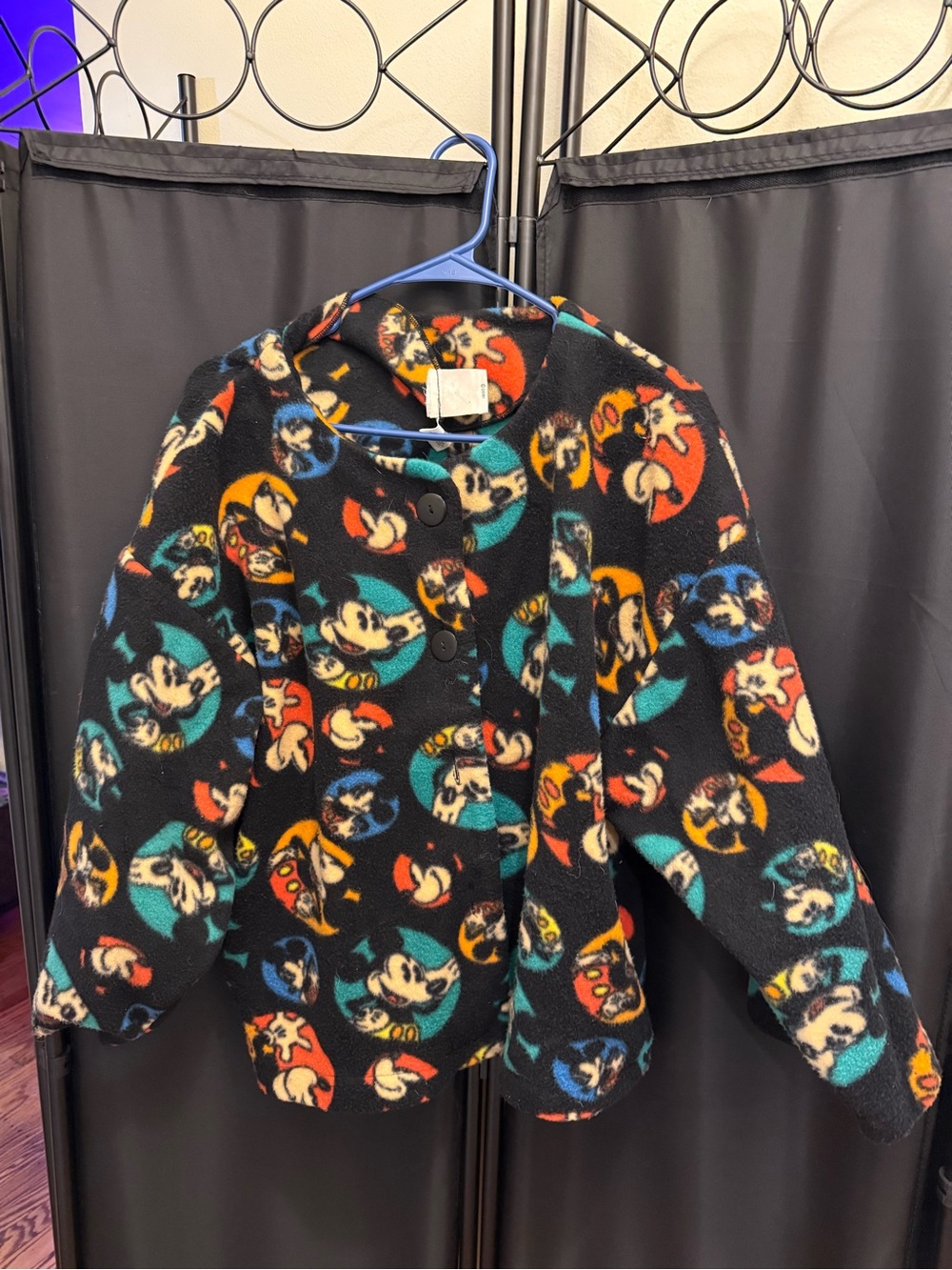 Black Fleece Jacket with Colorful Mickey Print